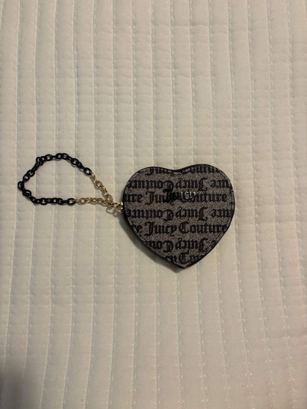 Juicy Couture Black Script Heart Keychain Pouch